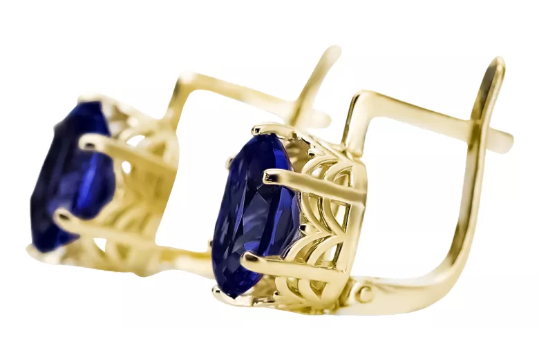 8K жълто злато 333 Sapphire Обеци vec003x-sp Руски Съветски СССР Винтидж бижута Ар-деко style Art Deco